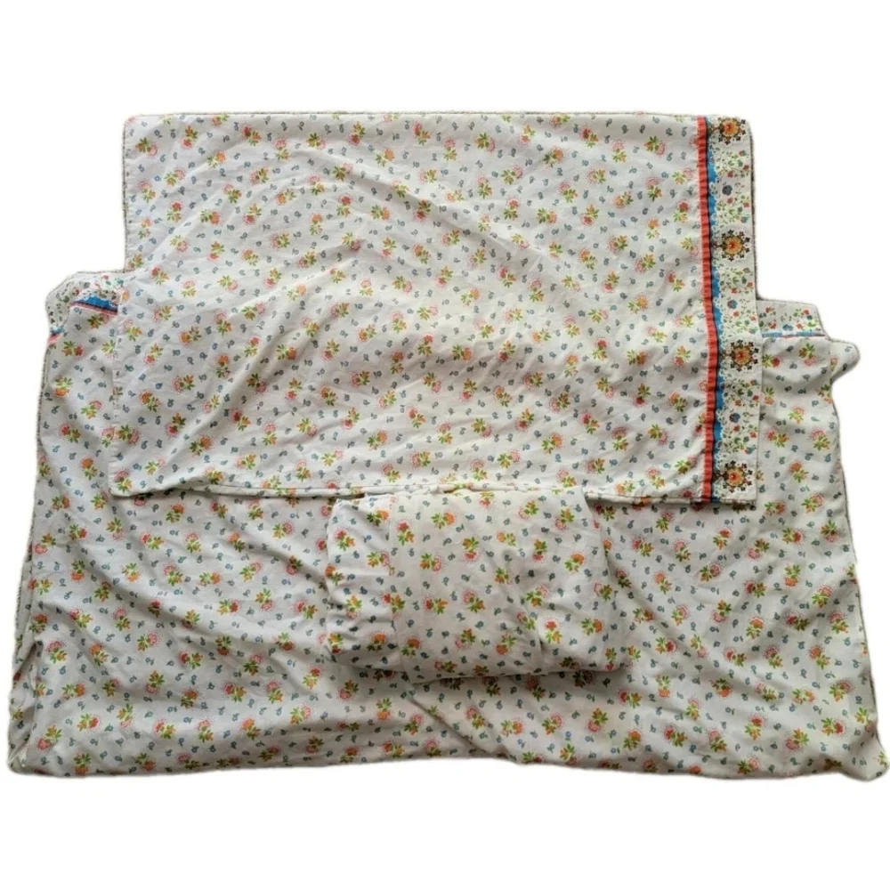 JCPenney 70's Floral Muslin Fitted Flat Sheet Pillowcase Full Size 3 Pc Set